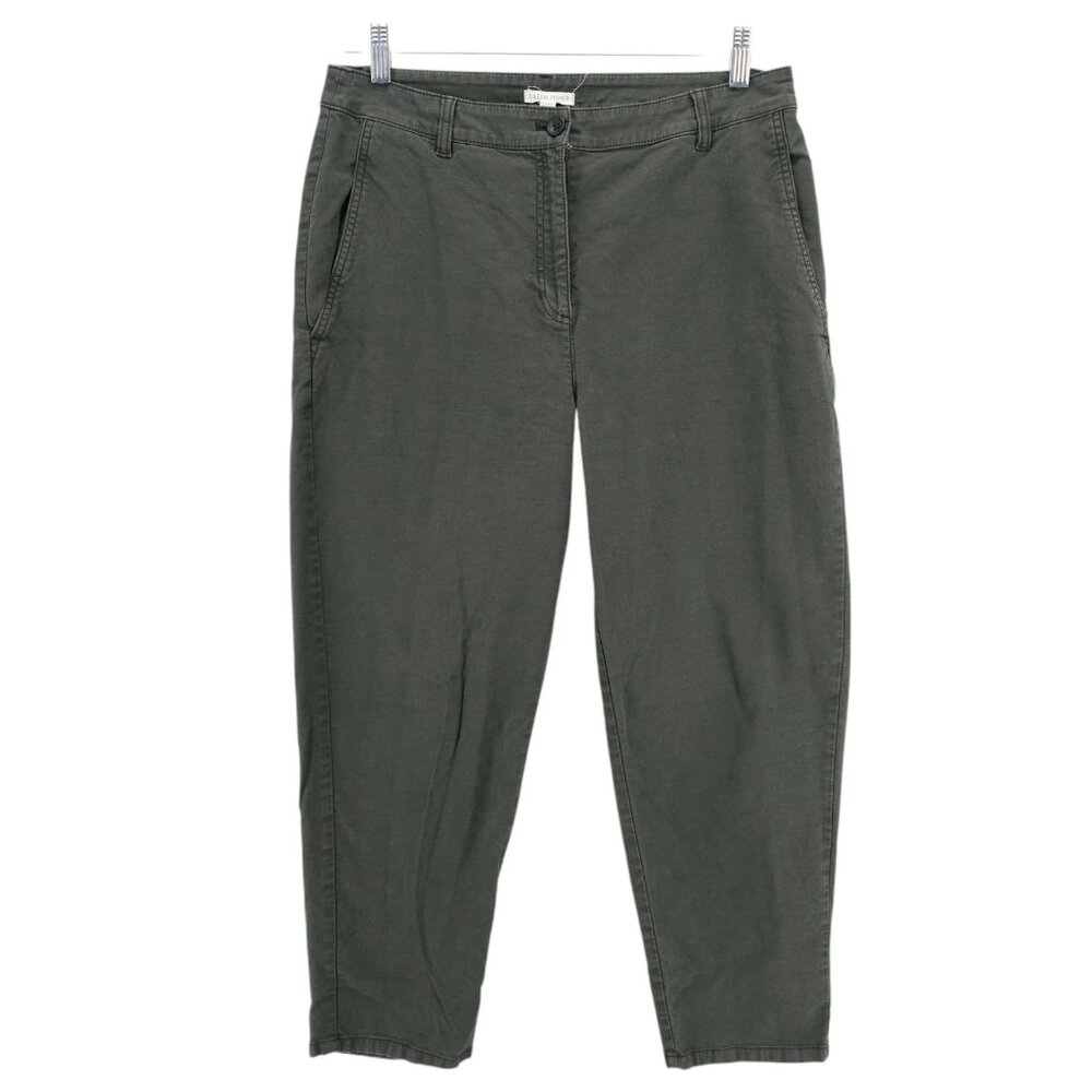 EILEEN FISHER Green Utility Pant Ankle Crop Organic Cotton Hemp Spandex Size 10
